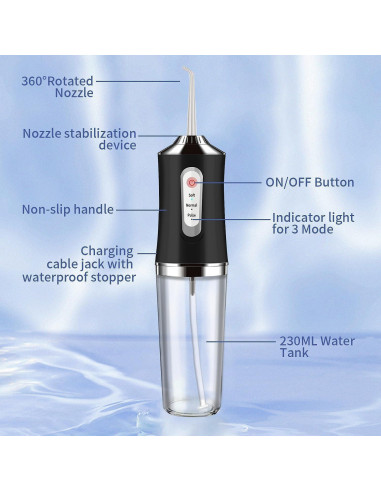 Limpiador Dental Inalámbrico Somall IPX7 3 Modos 4 Jets 230ml