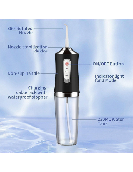 Limpiador Dental Inalámbrico Somall IPX7 3 Modos 4 Jets 230ml