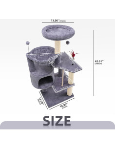 Árbol para Gatos TINWEIUS 108 cm con Postes para Rascar y Hamaca 2