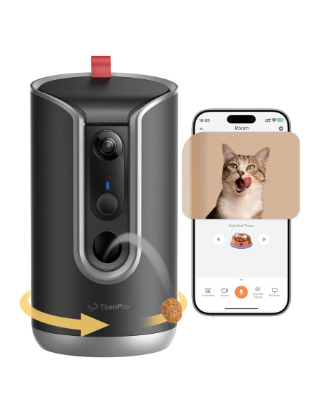 Cámara para mascotas 2K TKENPRO con dispensador de golosinas