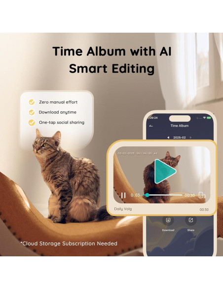 Cámara para mascotas 2K TKENPRO con dispensador de golosinas
