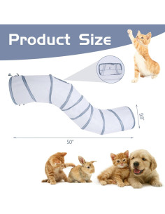 Túnel para Gatos Sheldamy S-2 Vías Plegable 127cm Blanco y Gris 2