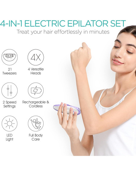 Epilador Inalámbrico VOGOE HR310 4-en-1 21 Pinzas Púrpura