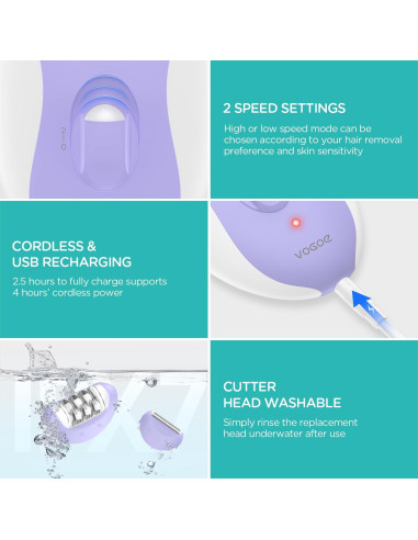 Epilador Inalámbrico VOGOE HR310 4-en-1 21 Pinzas Púrpura