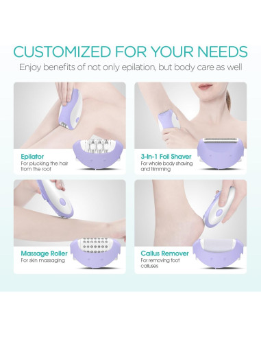 Epilador Inalámbrico VOGOE HR310 4-en-1 21 Pinzas Púrpura