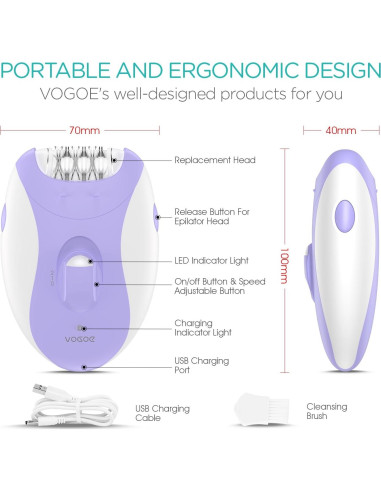 Epilador Inalámbrico VOGOE HR310 4-en-1 21 Pinzas Púrpura