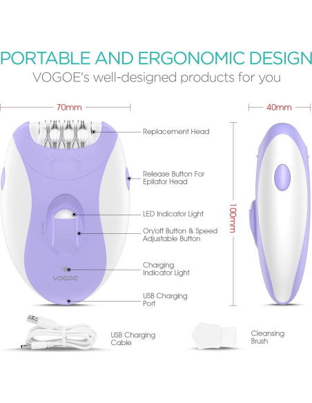 Epilador Inalámbrico VOGOE HR310 4-en-1 21 Pinzas Púrpura