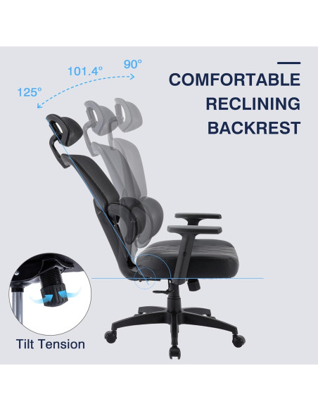 Silla de Oficina Ergonómica VECELO Respaldo Alto Malla Ajustable