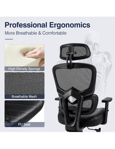 Silla de Oficina Ergonómica VECELO Respaldo Alto Malla Ajustable