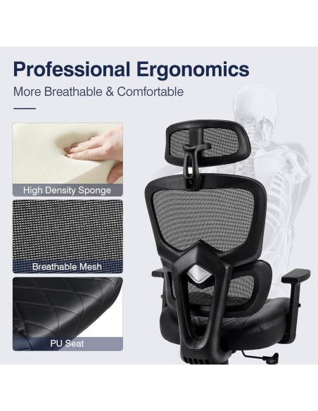 Silla de Oficina Ergonómica VECELO Respaldo Alto Malla Ajustable