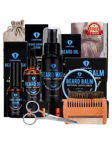 Kit de Cuidado de Barba Ceenwes 9 Piezas con Aceite y Jabón