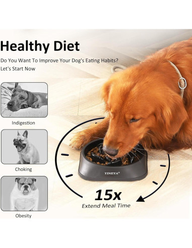 Cuenco de Alimentación Lenta para Perros YINEYA Mediano - Negro