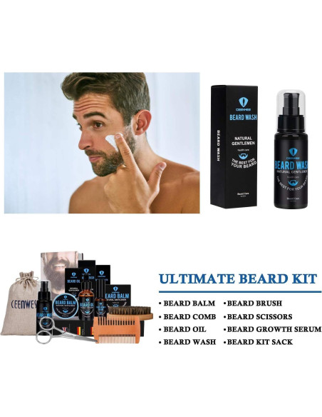 Kit de Cuidado de Barba Ceenwes 9 Piezas con Aceite y Jabón