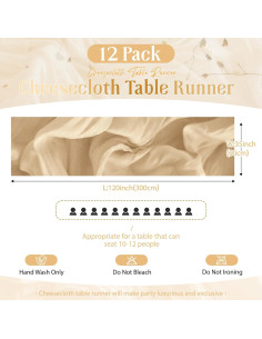 Paquete de 12 Caminos de Mesa de Gasa Beige 89x305 cm 2
