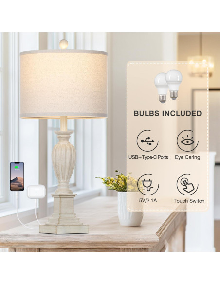 Juego de 2 Lámparas de Mesa Táctil Dimmable Cinyirong Blanco