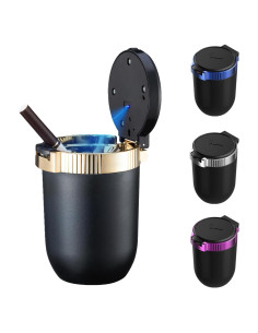 Cenicero de coche WQR con tapa y luz LED azul - Dorado