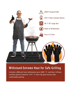 Juego de Parrilla JUIN: Alfombrilla Ignífuga y Guantes BBQ 2