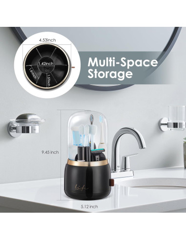 Soporte para Cepillos de Dientes EXIN DECHEN R55 Negro con Tapa