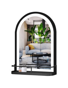 Espejo LED de Baño THEKLA 30x20 Pulgadas con Estante Negro