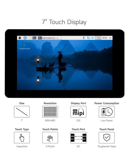 Pantalla Táctil Capacitiva 7" Waveshare 800x480 para Raspberry Pi