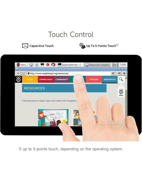 Pantalla Táctil Capacitiva 7" Waveshare 800x480 para Raspberry Pi