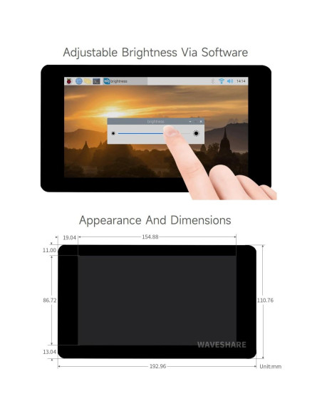 Pantalla Táctil Capacitiva 7" Waveshare 800x480 para Raspberry Pi