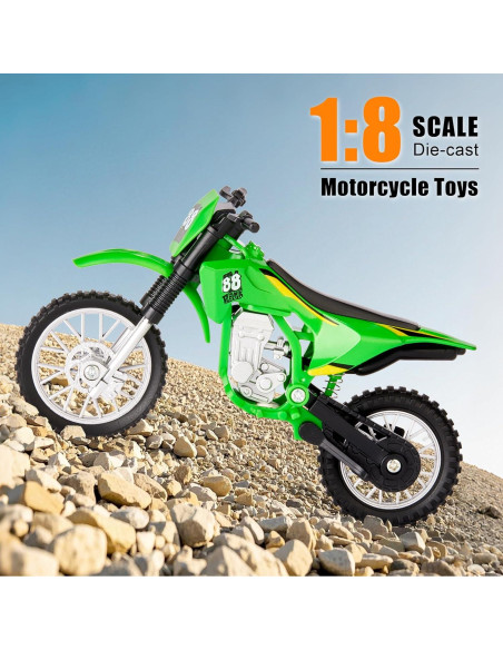 Juguete Motocicleta de Tierra Gogogomoto 1:8 Verde con Soporte
