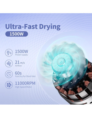 Secador de Pelo Profesional Travelove XF-01A 1500W Azul
