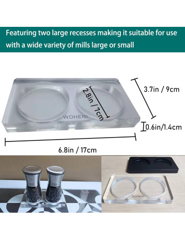 Bandeja Acrílica para Molinillos de Sal y Pimienta WOHENI 17x9 cm