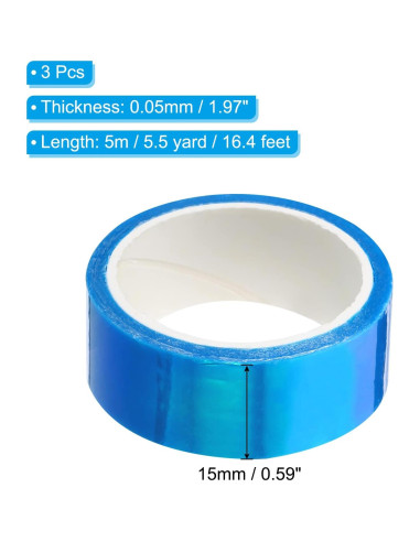 Cinta Metalizada PATIKIL 15 mm x 5 m, 3 rollos azul para manualidades