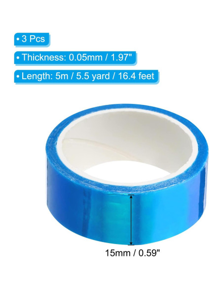 Cinta Metalizada PATIKIL 15 mm x 5 m, 3 rollos azul para manualidades