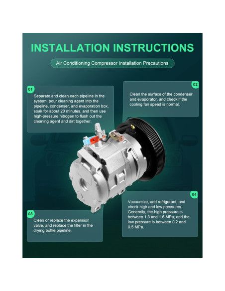 Compresor de aire acondicionado SCITOO para Toyota Corolla/Matrix 1.8L 2003-2008