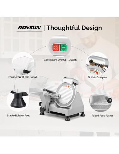 Cortadora de Carne ROVSUN 210W 8 Pulgadas Ajustable 0-13mm
