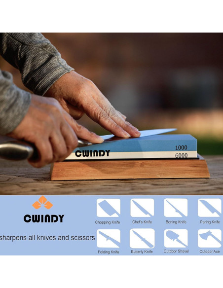 Kit de piedra de afilar CWINDY 1000/6000 con base antideslizante