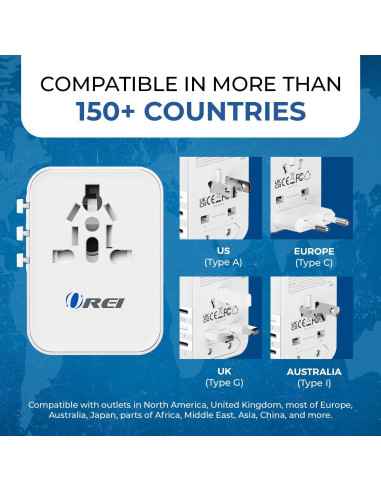 Adaptador de Viaje Universal OREI M8 25W 4-en-1 USB-C