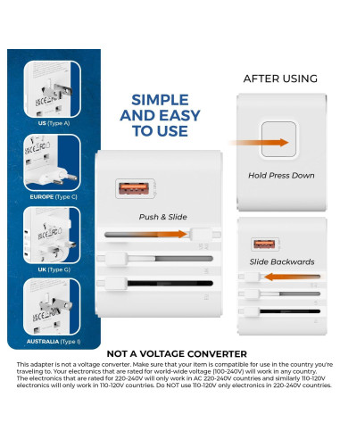 Adaptador de Viaje Universal OREI M8 25W 4-en-1 USB-C