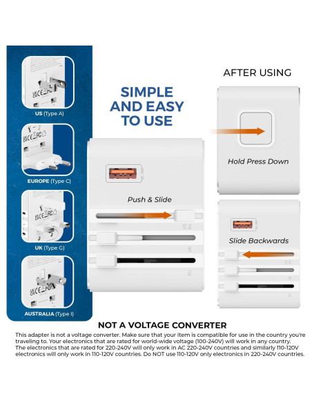 Adaptador de Viaje Universal OREI M8 25W 4-en-1 USB-C