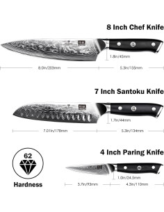 Juego de cuchillos de Damasco SHAN ZU 3 piezas alta calidad 2