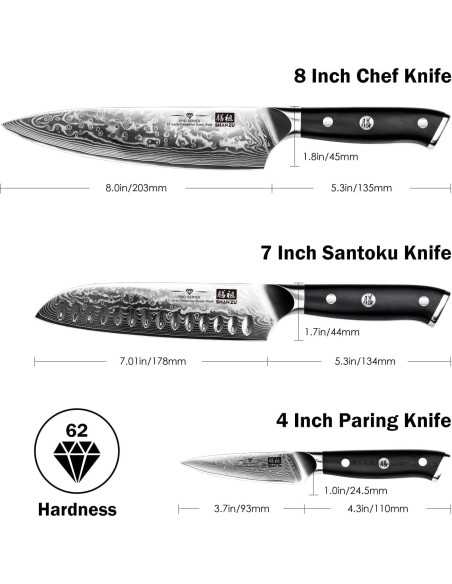 Juego de cuchillos de Damasco SHAN ZU 3 piezas alta calidad