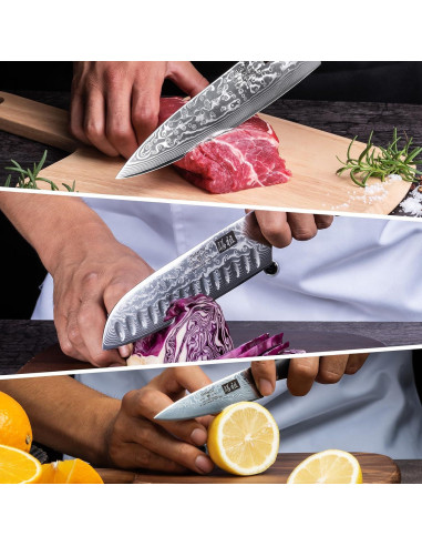 Juego de cuchillos de Damasco SHAN ZU 3 piezas alta calidad