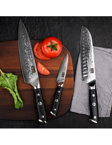 Juego de cuchillos de Damasco SHAN ZU 3 piezas alta calidad