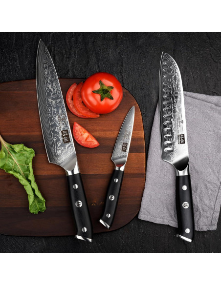 Juego de cuchillos de Damasco SHAN ZU 3 piezas alta calidad