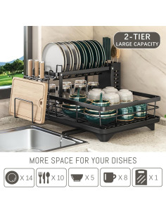 Escurridor de Platos de 2 Niveles BCWW - Negro, Ahorra Espacio 2