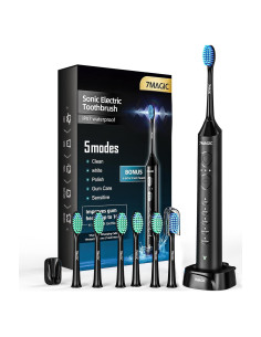 Cepillo de Dientes Eléctrico 7MAGIC D36 Negro, 5 Modos, 90 Días Uso