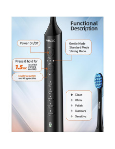 Cepillo de Dientes Eléctrico 7MAGIC D36 Negro, 5 Modos, 90 Días Uso 2