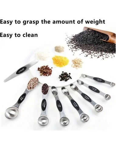 Juego de 8 Cucharas Medidoras Magnéticas Acero Inoxidable
