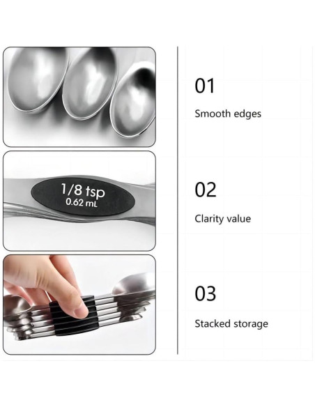 Juego de 8 Cucharas Medidoras Magnéticas Acero Inoxidable