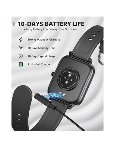 Reloj Inteligente ANCwear Negro 1.83" Monitoreo Salud y Fitness