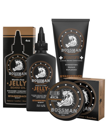 Kit de Barba Bossman Essentials - Acondicionador, Gel y Balsamo
