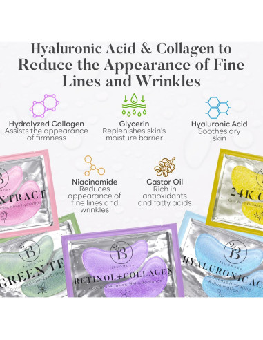 Parches para Ojos Bloomora - 30 Pares Hidratantes y Antienvejecimiento